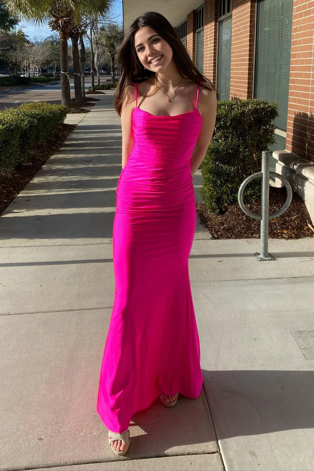 Mermaid Spaghetti Straps Criss-Cross Back formal dresses evening gown Prom Dress